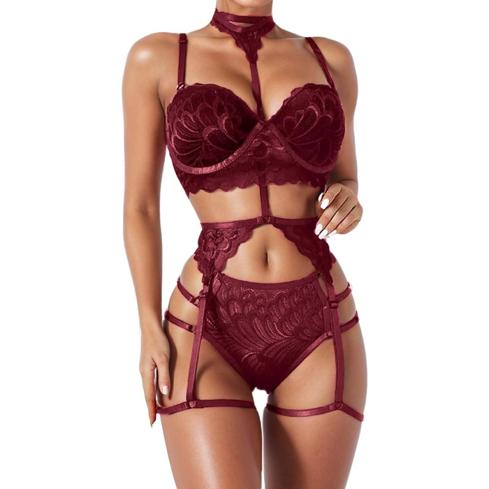 Сексуальна комплексна білизна WILLBEST для жінок з вираженими формами: мереживний халат та боді (білий, червоний, 20240305cmhqq4295rot, L)