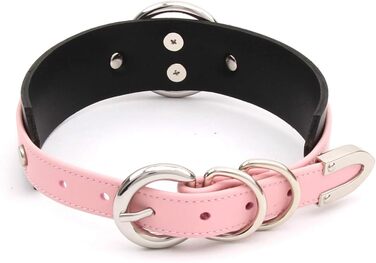 Чокер на шию з кільцем для жінок: шкіряний аксесуар у рожевому та чорному кольорах, срібна фурнітура