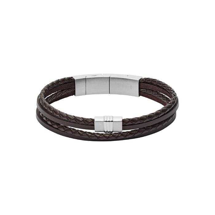 Чоловічий браслет Fossil Casual Texture з натуральної шкіри та нержавіючої сталі, коричневий, з магнітним або складаним замком