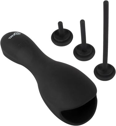 Мастурбатор Rebel Glans з 3 насадковими дилататорами, вібраційний, чорний, універсальний