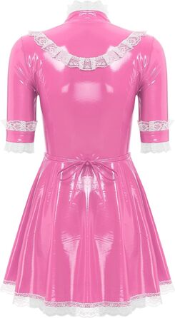 Костюм горничної MSemis: сексуальний набір нижньої білизни з ефектом вологого блиску, готичний стиль, французький дизайн, рожевий колір (L)