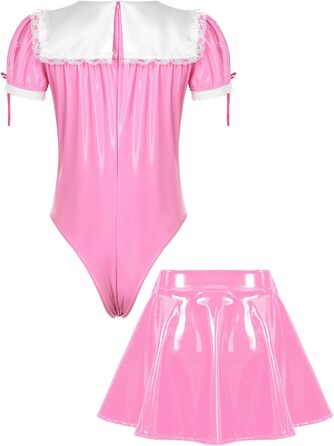 Костюм для чоловіків Sinleey: корсет, спідниця, костюм служниці з еластичної шкіри, рожевий, M-XL