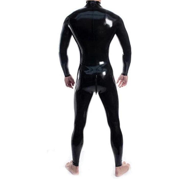 Чоловічий латексний комбінезон-цілісний костюм з блискучого латексу, чорний, X-Small