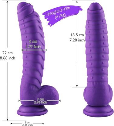 Реалістичний дилда для жінок 22 см, MOCOYA з сильним присоском, іграшки для дорослих, дилда для вагінального та анального використання (чорний, фіолетовий)