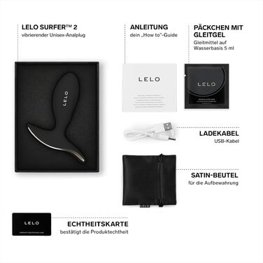 Вібруючий анальний plug LELO Surfer 2 для жінок та чоловіків, набір з 6 режимами стимуляції, чорний