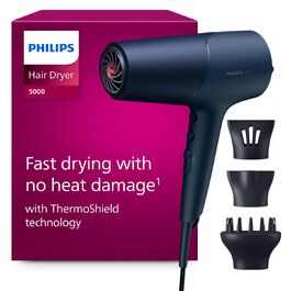 Фен для волосся Philips 5000 Series BHD510/20 з іонізацією та ThermoShield, 2300 Вт, металік-блакитний, з дифузором та насадками для стайлінгу