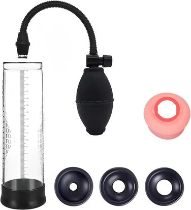 Ручний пеніс-насос з силіконовою іграшкою та 3 насадка-чохлами. Манометр та шкала. Для збільшення та ерекції. Для чоловіків.