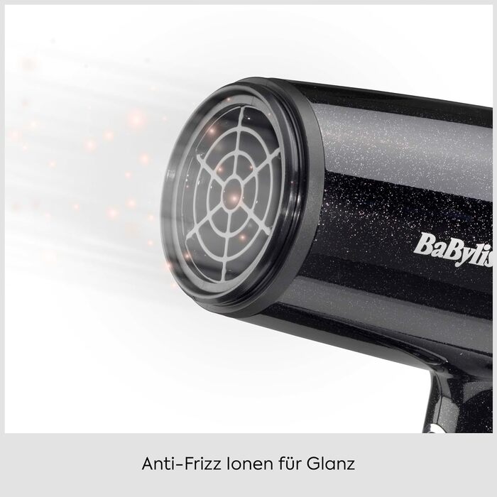 Фен для волосся BaByliss Cosmos D580DE з дифузором, 2100 Вт, іонізація, 3 температурні та 2 швидкості обдуву, сріблястий (Black Sparkle)