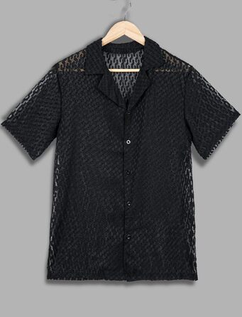 Чоловіча сорочка поло з мереживом AIEOE, літня, вільна, з короткими рукавами, чорна, розмір S-XXL