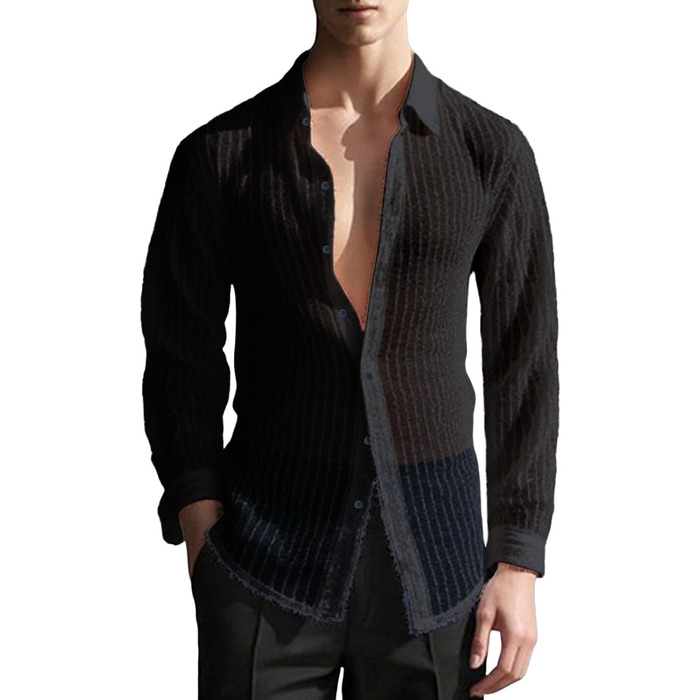 Чоловіча сітчаста сорочка Foweknow: прозора мереживна білизна з паєтками, під сорочку, біле (XL, чорне)