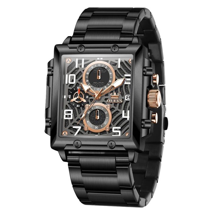 Чоловічий наручний годинник OLEVS Chronograph з шкіряним ремінцем, японський кварцовий механізм, водонепроникний, класичний елегантний стиль (модель 2958, чорний)