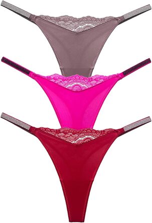 Сексуальні жіночі танга з мереживом та стразами AIEOE - танга T-string (Фосфор Рожевий, Розмір L)