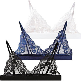 Жіноча білизна: 3 шт. мереживних бюстгальтерів без кісточок, сексуальних балконетів та push-up бюстгальтерів S-L (білий, чорний, синій)