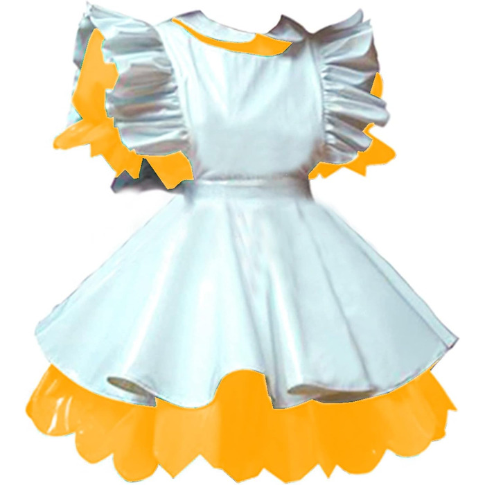 Жіночий костюм з латексу PVC, Wetlook, міні-сукня з короткими рукавами-буфами, костюм служниці, фартух (7XL, жовтий)