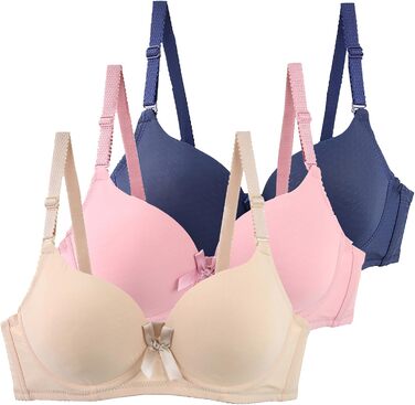 3 штуки бюстгальтерів без кісточок для жінок Push Up, великі груди, комплект класичних бюстгальтерів з регульованими бретелями, зручний, дихаючий бралетт, білизна для фітнесу та повсякденного використання (синій+рожевий+бежевий, 90C)