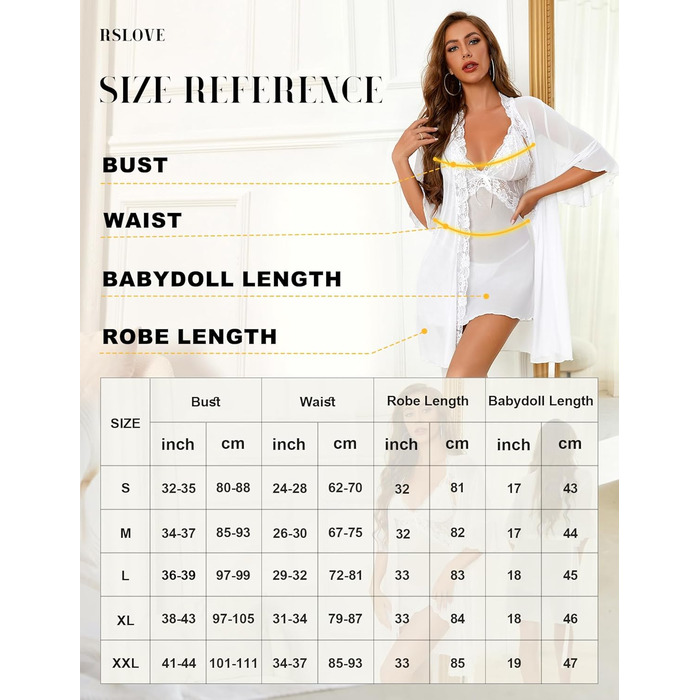 Халат жіночий мереживний RSLOVE, білий, XXL - ніжний бандажний халат для дому та сну