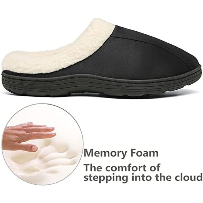 Чоловічі зимові капці з ефектом пам'яті Memory Foam, теплі плюшеві тапочки з підкладкою, протиковзаючі, для дому та вулиці, розмір 46/47 EU, чорні