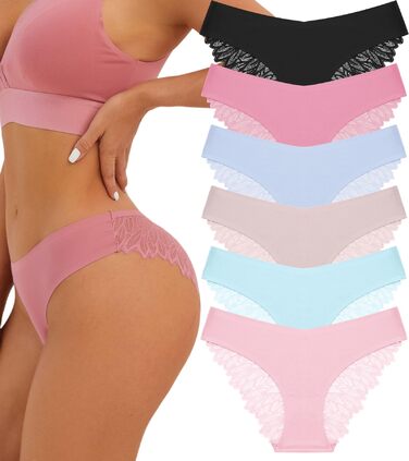 6 пар жіночої білизни Freche Unterwäsche ixcolor: мереживні труси-бікіні, безшовні, дихаючі, м'які, сексуальний хіпстер, розмір M, колір C