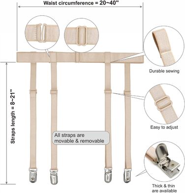 IMOMOTO Ремінець для панчіх, пояс для панчіх, пояс-стрічка, універсальний розмір, нюд, 4 ремінці, кліпси у вигляді качечок