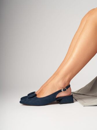 Жіночі туфлі-човники Slingbacks з відкритим каблуком, стійкий каблук 4 см, штучна замша, комфортні класичні пампи, темно-синій (Navy), розмір 35 EU