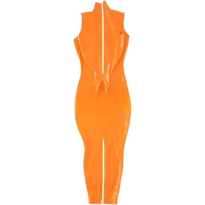 Комбінезон з латексу DDINGHOONQPODFR для жінок, фетиш-костюм, обгортання стегон для чоловіків, довгі рукави, XS, оранжевий