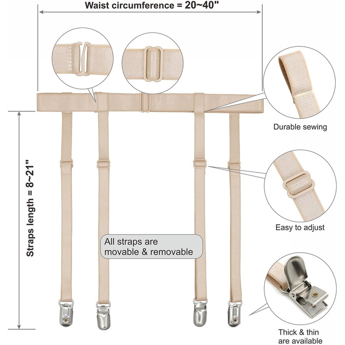 IMOMOTO Ремінець для панчіх, пояс для панчіх, пояс-стрічка, універсальний розмір, нюд, 4 ремінці, кліпси у вигляді качечок