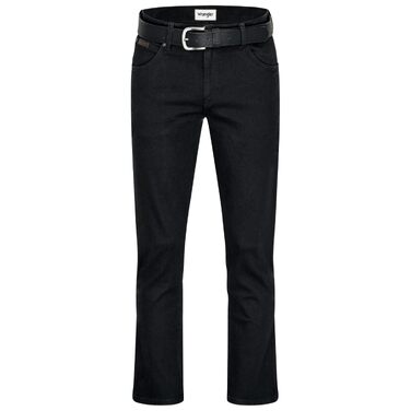 Чоловічі стрейч-джинси Wrangler Texas Regular Fit Authentic Straight, чорні (Black Overdye), з ременем, розмір 34W/32L