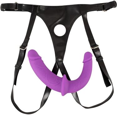 Sweet Smile Super Soft Double Strap-On: двопасовий аксесуар для жінок та чоловіків, з реалістичним двома дільдами, виражена текстура, фіолетовий колір