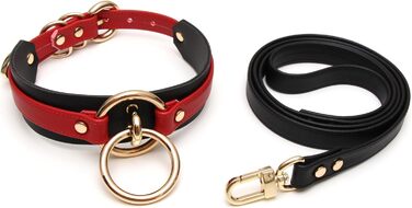 Чокер Lalatia з кільцем, шнурком, з екошкіри (червоний, чорний, золотий)