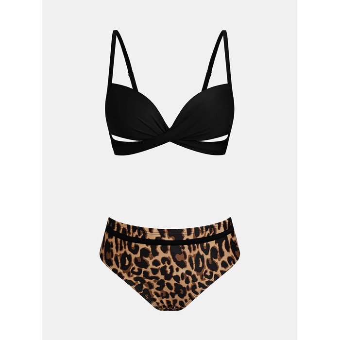 CUPSHE Бійкіні жіночий комплект: топ з пуш-ап, скросовер, двочастинний купальник, пляжна мода, чорний, леопардовий принт