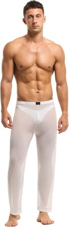 Чоловічі прозорі штани з мережива, нічна сорочка, спідня білизна, штани з нейлону, довгі прозорі штани, мереживні штани änner, штани з тонкої сітки, матеріал - тюль (M, білий)