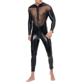 Чоловічий комбінезон Celucke з лакової шкіри, боді, джокер, бікіні, танга, спідниця-бандаж, XL, чорний