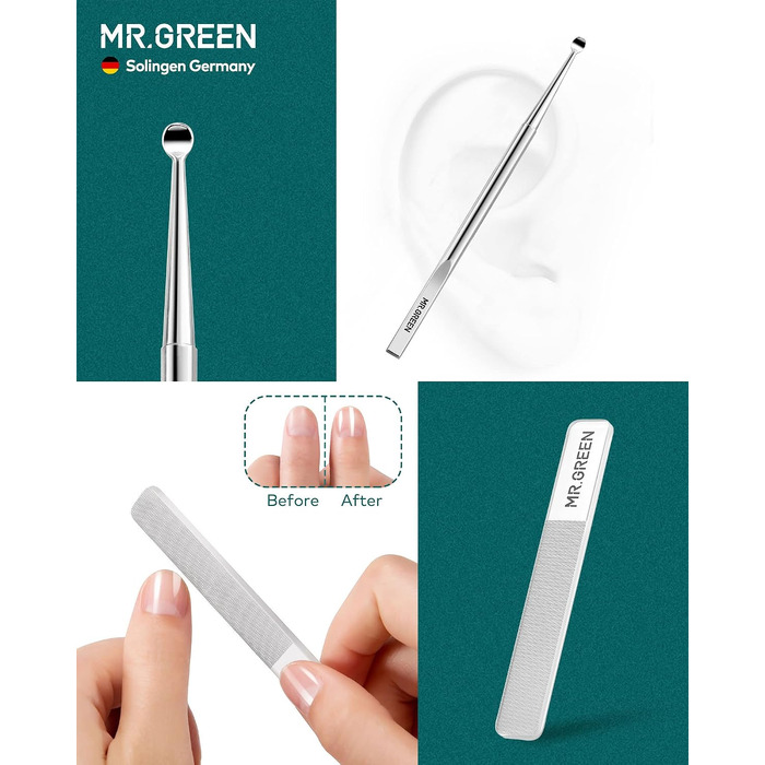 Професійний набір для манікюру та педикюру MR.GREEN 8 в 1, сталевий дорожній набір для догляду за нігтями у шкіряному чохлі, колір зелений