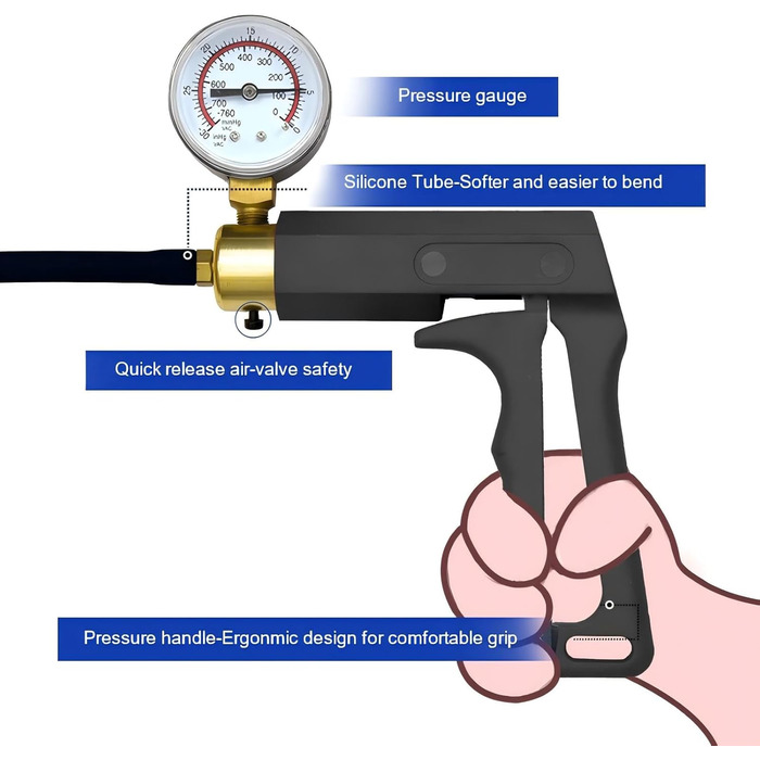 Вакуумний насос для збільшення пеніса з манометром та 7 кільцями. Мануальна помпа для чоловіків, 5.7 см