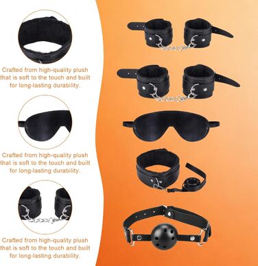 Набір для БДСМ: шкіряне спорядження для фетишу, обмеження, спотикання, з наручниками та маскою для очей (17 предметів, чорний)