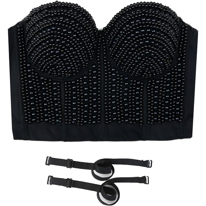 Чорний бюстгальтер-корсет Ellacci з перлами, топ для клубу/вечірки, XS