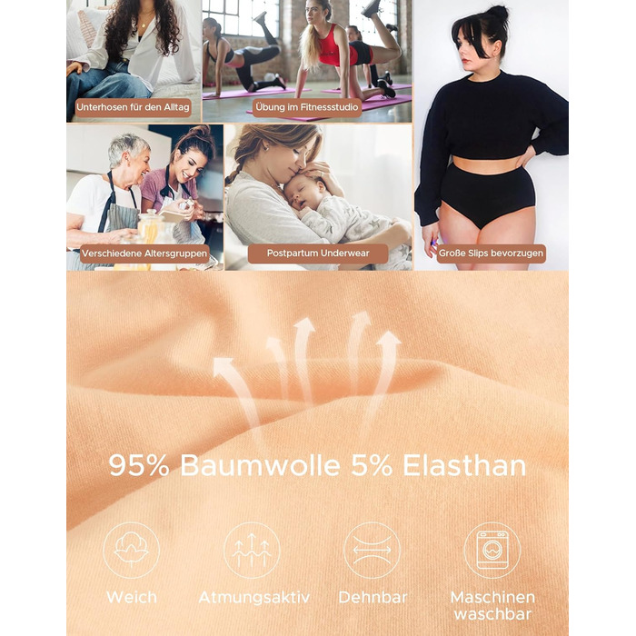 Труси жіночі INNERSY бавовна стрейч, висока талія, 5 шт. (XXL, бежевий)