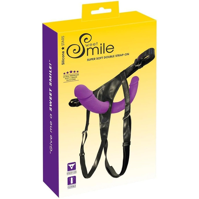 Sweet Smile Super Soft Double Strap-On: двопасовий аксесуар для жінок та чоловіків, з реалістичним двома дільдами, виражена текстура, фіолетовий колір