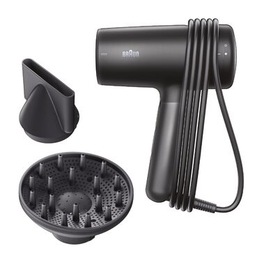 Фен для волосся Braun Haartrockner HD4.2 з дифузором та насадкою для стайлінгу, технологія Super IONTEC, 2100 Вт, 3 температури та 3 швидкості, чорно-сірий, BRHD425E