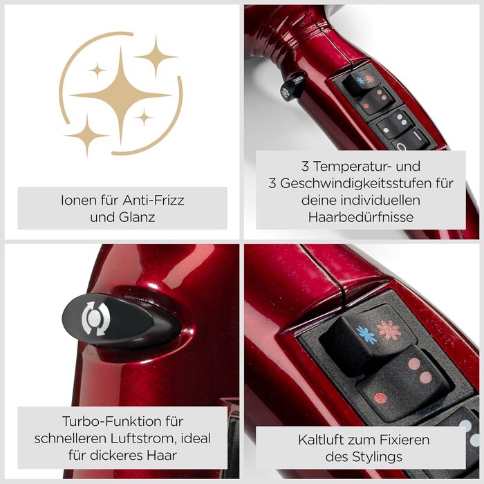 Професійний фен BaByliss Pro Digital 6001DE з дифузором, іонна технологія, 2200 Вт, 3 рівні температури та 4 режими потоку повітря, червоний