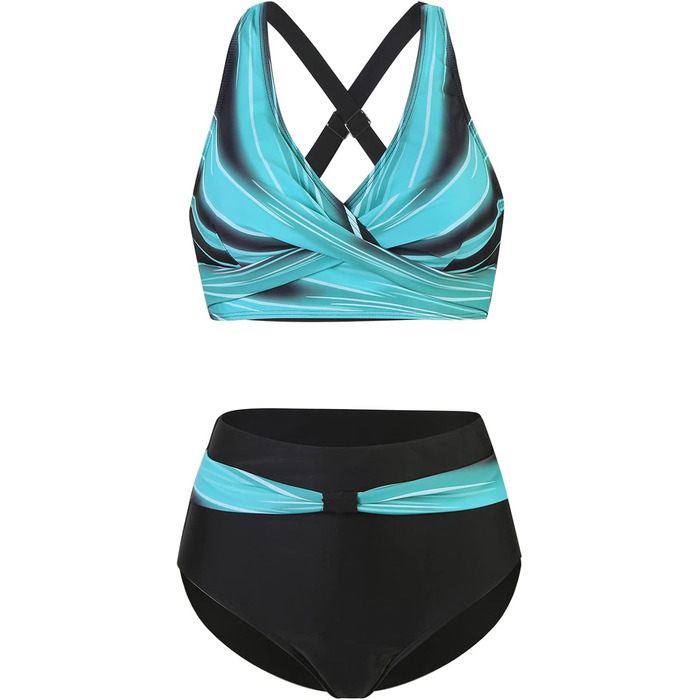 Жіночий двочастинний купальник Adigaber з V-подібним вирізом, квітковий принт, бікіні з животом, комплект M, синій у смужку