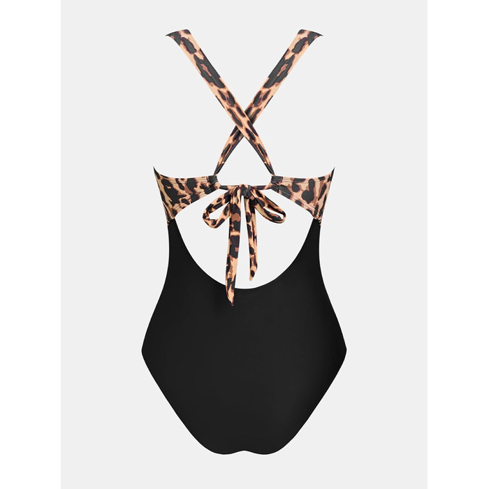 Купальник CUPSHE з V-подібним вирізом, прихованням живота, глибоким вирізом на спині, цілісний, Оливковий/Тропічний (XL, Чорний леопард)