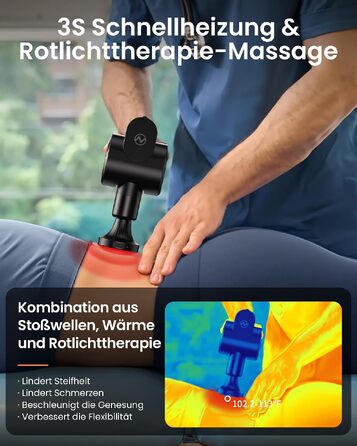 Перкусійний масажер Napre Massage Gun з функцією підігріву та охолодження, складаний масажний пістолет для м'язів спини та плечей, 32 рівні швидкості, 5 кутів нахилу, чорний