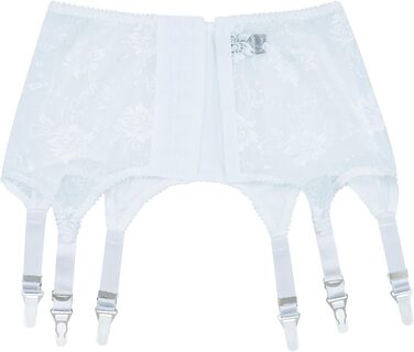 Вінтажний пояс Luxallacki з 6 ремінцями, металевою застібкою, гладким атласом та квітковою мереживом, елегантний британський пояс для панчіх (Білий, 46)