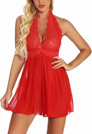 Червона жіноча нічна сорочка Babydoll з мереживом, V-подібний виріз, сексуальна білизна, нічна сорочка, прозора, на зав'язках, великі розміри (6XL)