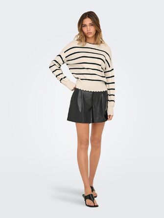 Жіночий в'язаний светр ONLY ONLIBI смугастий, колір Whitecap Gray/Black, розмір XS