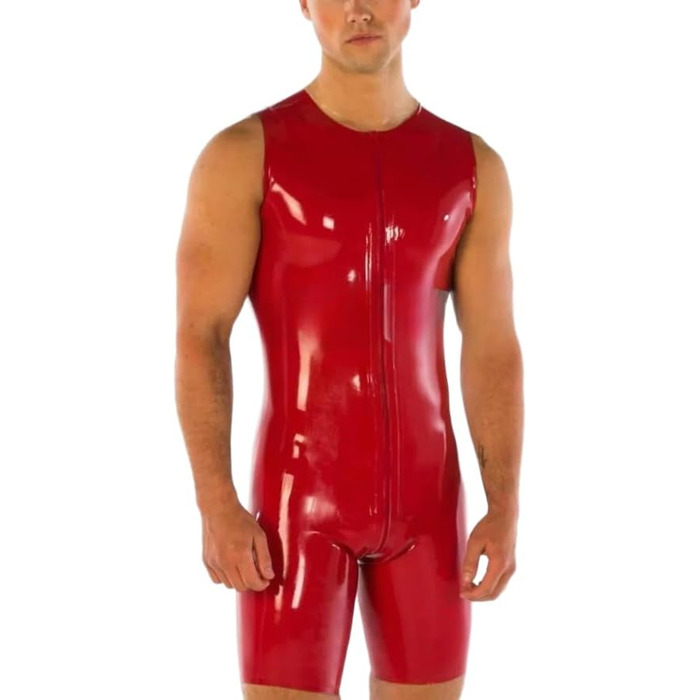 Латексний catsuit для чоловіків TIANXIAOQWE, ручної роботи, без рукавів, 7XL, червоний колір