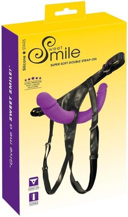 Sweet Smile Super Soft Double Strap-On: двопасовий аксесуар для жінок та чоловіків, з реалістичним двома дільдами, виражена текстура, фіолетовий колір
