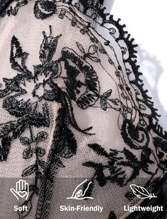 FEOYA Комплект бюстгальтера та трусиків push-up з мереживом та вишивкою, чорний, XL