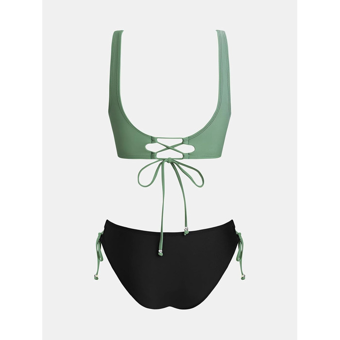 CUPSHE БІКІНІ Сет Плетінка Бумеранг ow Rise Шнурівка Купальник Двочастинний, Лимонний (L, Чорний/Темно-зелений)